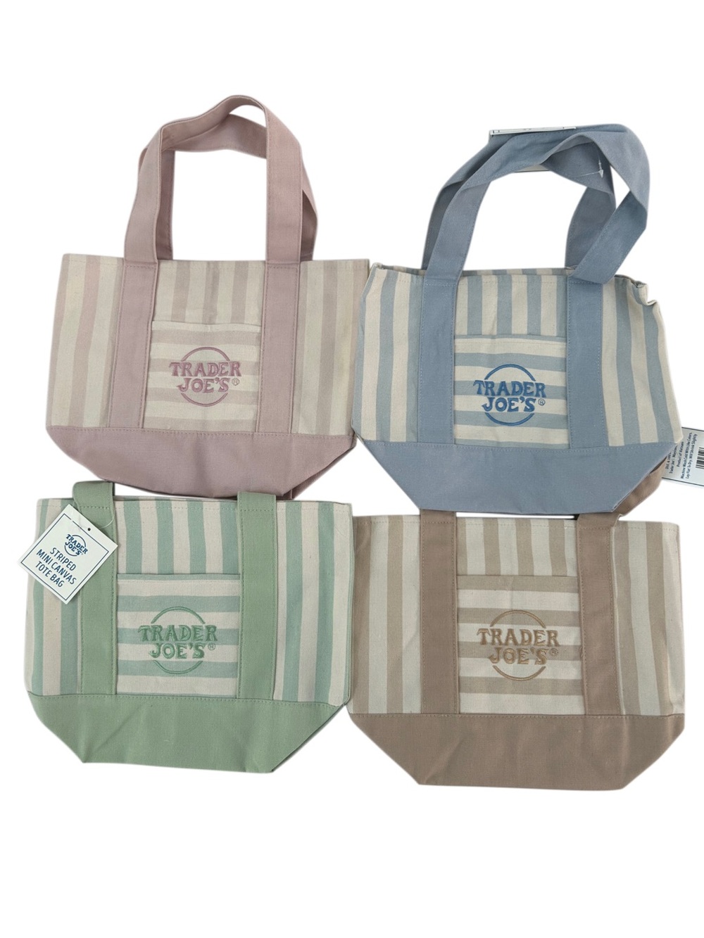 Set of 4 !!  Viral Trader Joes Pastel Striped mini Tote Bag 🔥🔥🔥